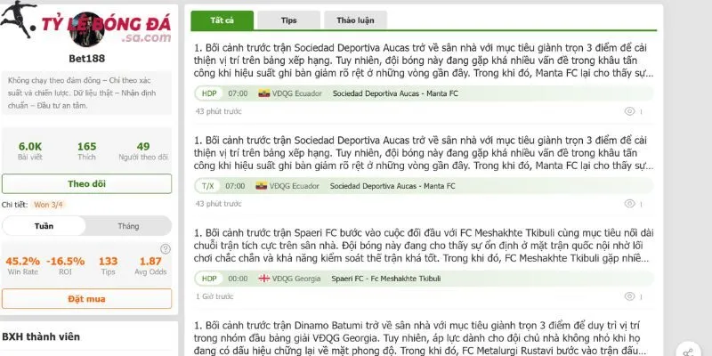 Nhận định trước trận cần có số liệu